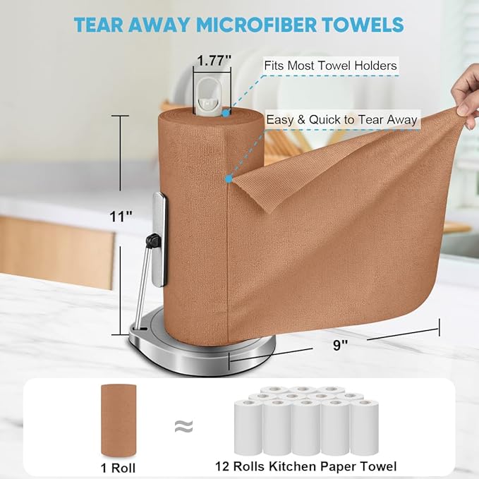 AIDEA Microfiber Cleaning Cloth Roll, 55 Sheets Shop Towels Washable, Microfiber Towels for Cars, Shop Rags Reusable Paper Towel for Automotive, Workshop, House, Kitchen, Cleaning Supplies11×9" Coffee