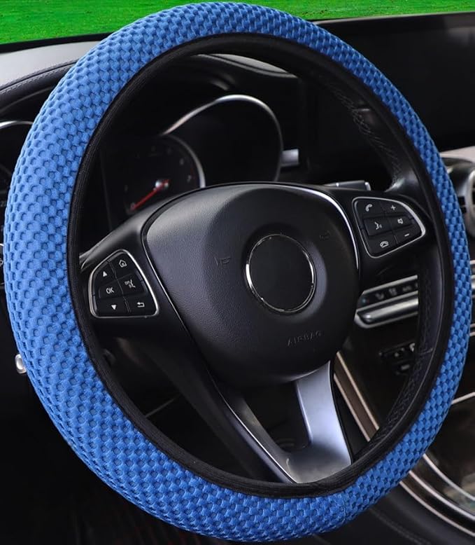 Hiflyer Universal 14.5-15 Inch Steering Wheel Cover, Soft Microfiber Car Wheel Cover, Blue
