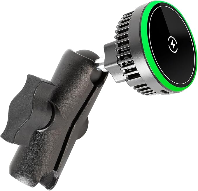 15W Fast Charging Magnetic Wireless Charger with 1" Ball for RAM Mounts - 3.54" Medium Aluminum Alloy Arm, TEC and Fan Dual Cooling - Compatible with MagSafe iPhone 17/16/15/14/13/12 Series