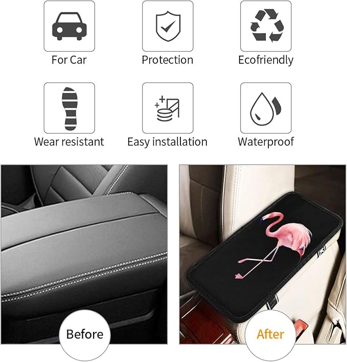 Car Armrest Cover Flamingo Auto Center Console Pad Armrest Seat Handrail Box Cover Cushion Universal Decoration Protector Accessories