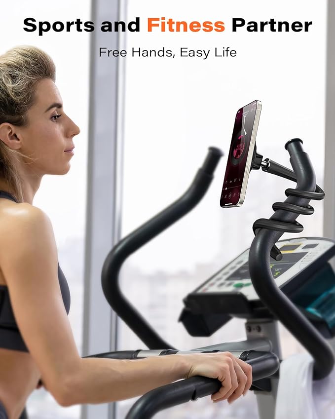 A2C Flexible Gooseneck Phone Holder for iPhone Magsafe, Long Arm Gym Magnetic Phone Holder for Treadmill Peloton, Portable Fitness Home Gym Accessory, Phone Mount for Stroller/Shopping/Golf Cart/Desk