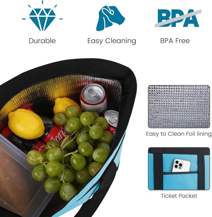 mosago Commercial Insulated Food Delivery Bag 39L, Heavy Duty Thermal Catering Tote with Zipper, Leakproof Hot & Cold Transport Bag for Restaurant & Professional Drivers, Blue