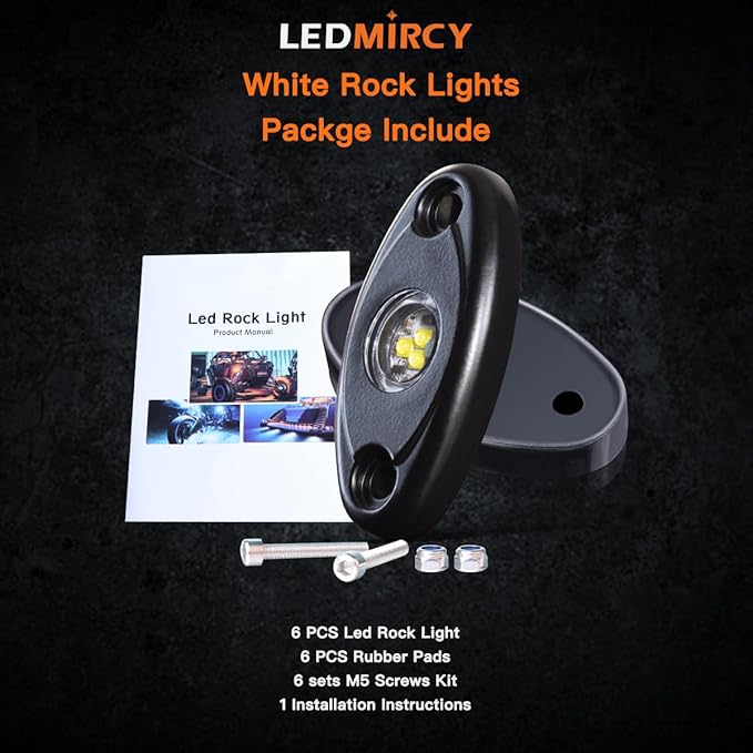 LEDMIRCY Pure White Rock Lights 6PCS R1 Super Bright LED Rock Light White for Off Road Truck Auto Car Boat RZR ATV SUV Waterproof High Power Neon Trail Rig Lights Shockproof(Pack of 6,White)