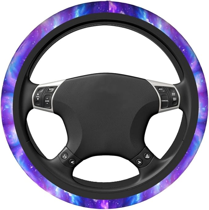 Starry Sky Steering Wheel Cover - Universe Steering Wheel Cover Anti-Slip Breathable Universal for 15 Inch Car with 2 Pieces Car Coasters Suitable for Men Women