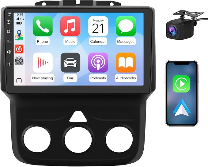 Car Radio Stereo for Dodge Ram 2013-2018 1500 2500 3500 with Wireless Apple Carplay Android Auto 9 inch Head Unit 4G RAM 64G ROM with DSP BT GPS FM WiFi (Only fit Manual AC)