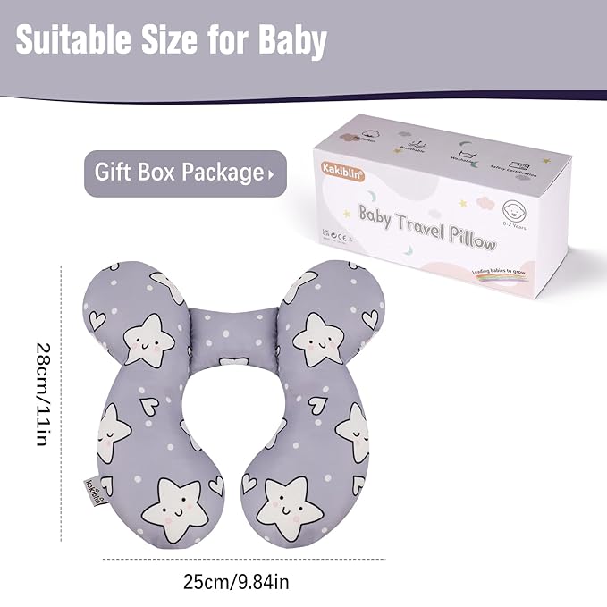 KAKIBLIN Baby Neck Pillow,Upgraded Baby Support Pillow, Head Pillow,Travel Pillow for Car Seat, Stroller, Pushchair,Travel (Star)