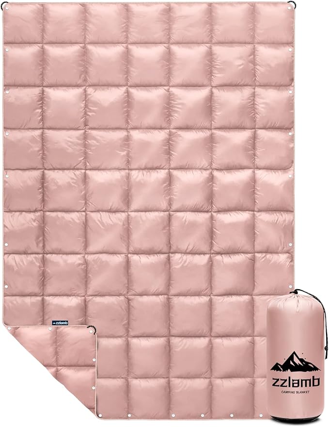 zzlamb Camping Blanket for Cold Weather,Outdoor Puffy Blanket Portable Down Alternative,Windproof Warm Cloak with Snaps,Cozy Quilt Backpacking Picnic RV Travel Plane Car Hammock Beach Climbing