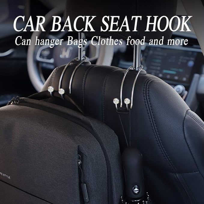 SAVORI Auto Hooks Bling Car Hangers Organizer Seat Headrest Hooks Strong and Durable Backseat Hanger Storage Universal for SUV Truck Vehicle 2 Pack (White)