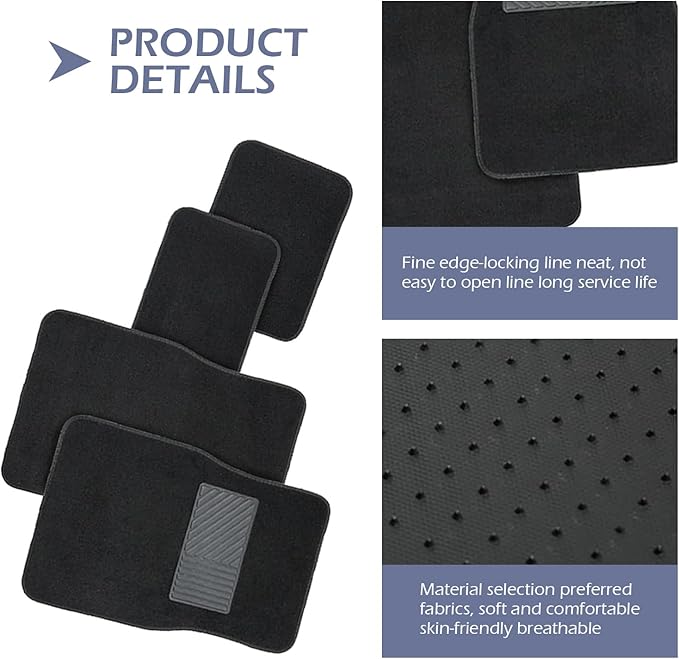 4 PCS Car Mat Kit, Anti-slip Automotive Carpet Floor Mat, Flame Retardant PVC Vehicle Protection Floor Pad, Universal for Most Cars SUVs (Black)