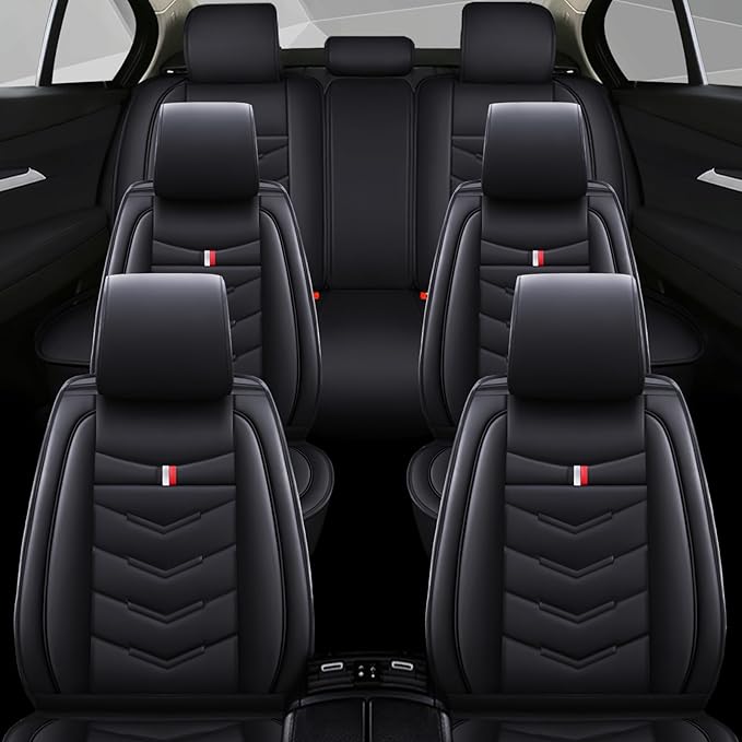 Car Seat Covers 7 Seats for Ford Explorer 2000-2025, Waterproof Durable Compatible Airbag, Premium Leather Seat Protector(7 Seats Standard,Black)