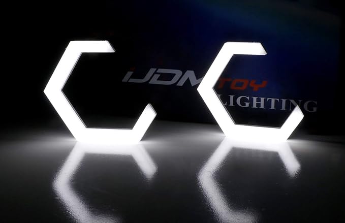 iJDMTOY 7000K Xenon White 90mm Hexagon Shape LED Angel Eyes Halo Ring Lighting Kit Compatible with Light Retrofit DIY