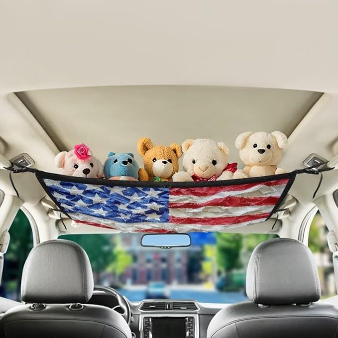 American Flag Print Car Roof Storage Bag Car Seat Storage Hanging Bag All Car Storage Organizers Car Travel Accessories Compatible with Most Cars