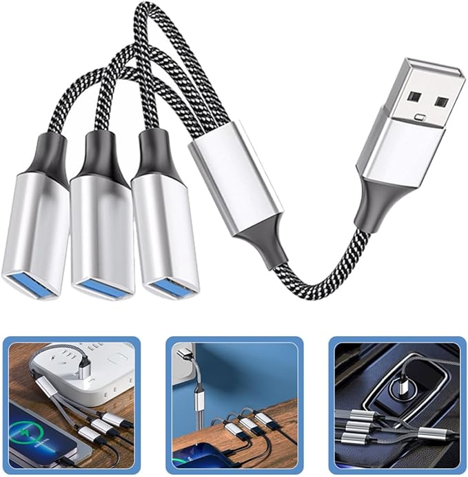 SHOWERORO Portable USB Splitter Cable Male to Female Multi-Function Hub for Laptop with Fast Data Transfer Compact Silver USB Power Expander