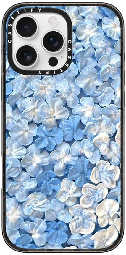 CASETiFY Impact Case for iPhone 16 Pro Max [Slim / 8.2 ft. 4X Military Grade Drop Protection/Compatible with Magsafe] - Blue Hydrangea - Clear Black