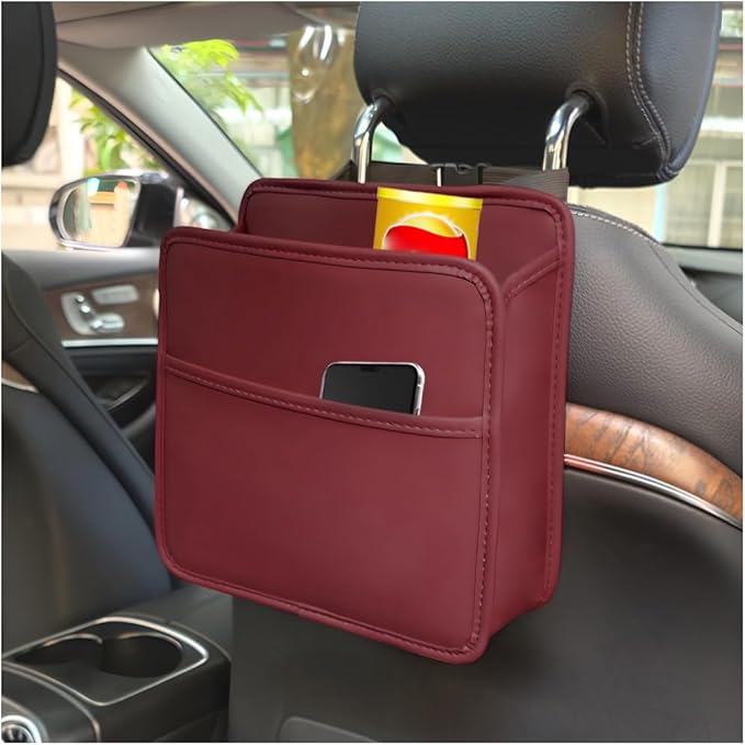 Zpana Car Seat Back Organizer, Leather Multipurpose Hanging Vehicle Backseat Headrest Storage Bag, Automotive Pouch Pocket Organizer for Kids & Adults, Universal for Truck SUV Sedan (Red)