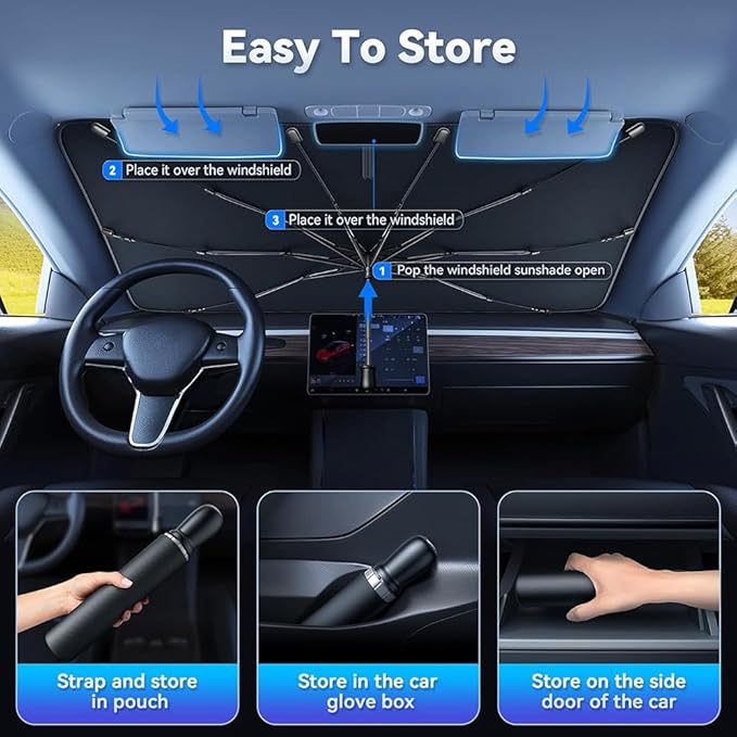 Car Windshield Sun Shade,Foldable Car Umbrella Sunshade with Universal Fits Cars, SUVs, Trucks(55 * 31 Inches)