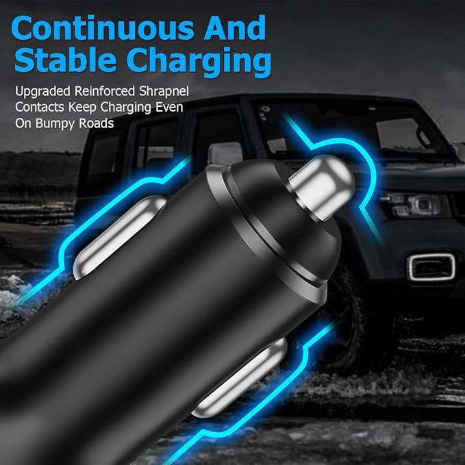 2Pack 60W USB Car Charger, 2 Ports Fast Charging Cigarette Lighter Adapter, Type C Mini Car Charger Adapter, Rapid Plug Power Delivery Compatible with iPhone Android Tablet or Other USB Device
