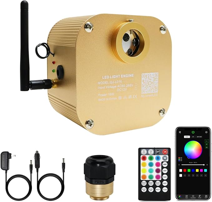 AMKI 16W Twinkle Sound Mode RGBW Light Source Engine Driver Remote/APP Control Starlight Box Motor for Fiber Optic Star Ceiling Light Kit