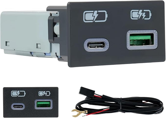 185W Fast Car Charger USB c Dual Port Adapter Center Console Socket for Toyota Camry (Flat USB (120W)+Type-C (65W))