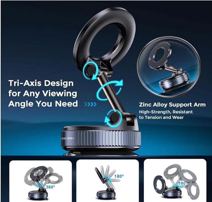 2026 Upgraded Vacuum Magnetic Car Phone Holder 360° Reinforced 96LBS Ultra Suction Cup Phone Mount for MagSafe Cell Phone Holders for Your Car/Gym/Mirror Mount for iPhone & Android