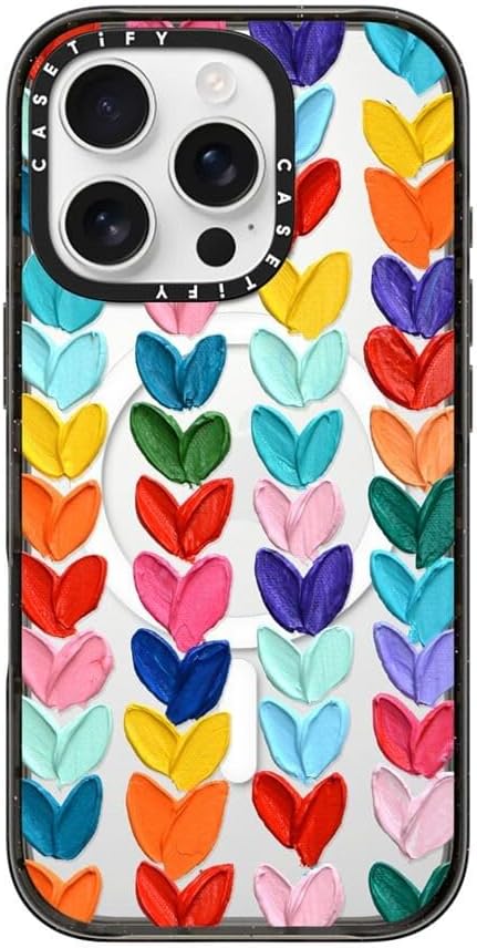 CASETiFY Impact Case for iPhone 16 Pro [Slim / 8.2 ft. 4X Military Grade Drop Protection/Compatible with Magsafe] - Clear Polka Daub Hearts - Clear Black