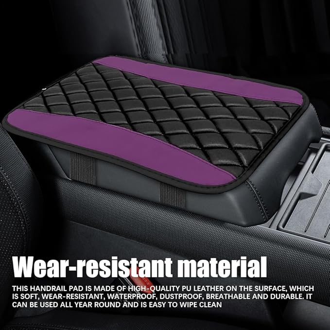 Car Center Console Cushion Pad, Arm Rest Covers, 12.6"×7.5" Leather Waterproof Auto Armrest Seat Box Protector, Auto Comfortable Center Console Cover Universal for Most Vehicles (Purple)