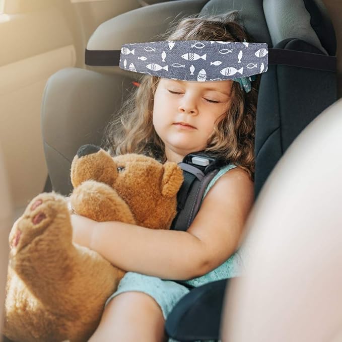 Baby Carseat Head Support,Car seat Straps Pillow Support Ban,Stroller Neck Relief Strap Headrest,Slumber Sling Sleep Positioner for Toddler Infants Child Children Kids(Gery Unicorn + Fish)