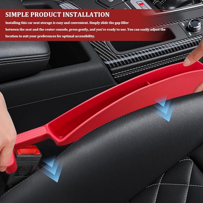 2PCS New Car Seat Gap Filler with 2 Storage Areas, Stylish Car Seat Gap Storage for Stabilizing Phone, Keys Wallet, Universal Car Seat Gap Filler Organizer for Women Men (Red)