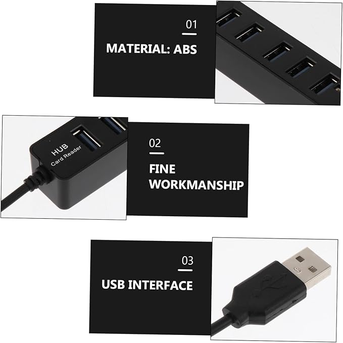Angoily 6-Port USB Hub Card Reader Multi-Port USB Splitter for Laptops and Desktops 1m Extension Cable Compact and Portable Design