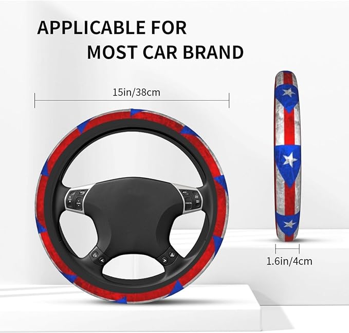 Boricua Puerto Rico Flag Steering Wheel Cover Frog Steering Wheel Cover Anti-Slip Breathable Universal for 15 Inch Car with 2 Pieces Car Coasters Suitable for Men Women