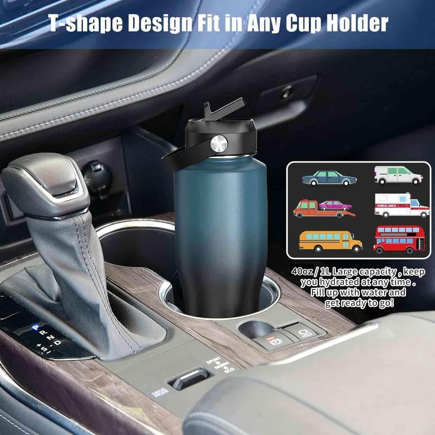 SENDESTAR 40oz Stainless Steel Water Bottle(Cold for 48 Hrs, Hot for 24 Hrs),Double Wall Vacuum Insulated Bottle with Straw Lid, Spout Lid and Flex Cap, Fit in Any Car Cup Holder，Navy