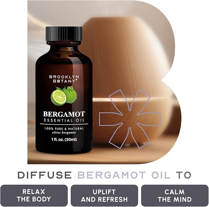 Brooklyn Botany Bergamot Essential Oil - 100% Pure and Natural - Premium Grade Oil with Dropper - for Aromatherapy and Diffuser - 1 Fl Oz