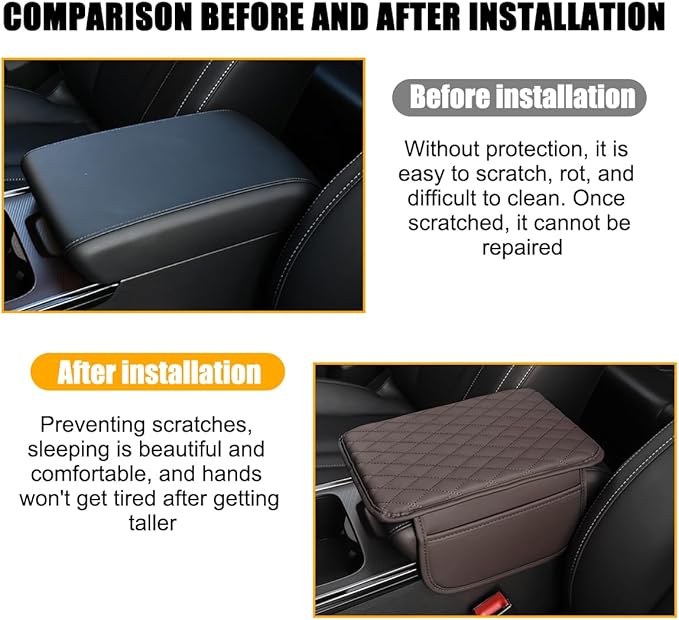 Mandark Car Center Console Cover, Microfiber Leather Vehicle Armrest Protector Cushion with 2 Storage Bags, Auto Interior Arm Rest Seat Box Pad Accessories, Universal for SUV, Sedan, Truck (Coffee)