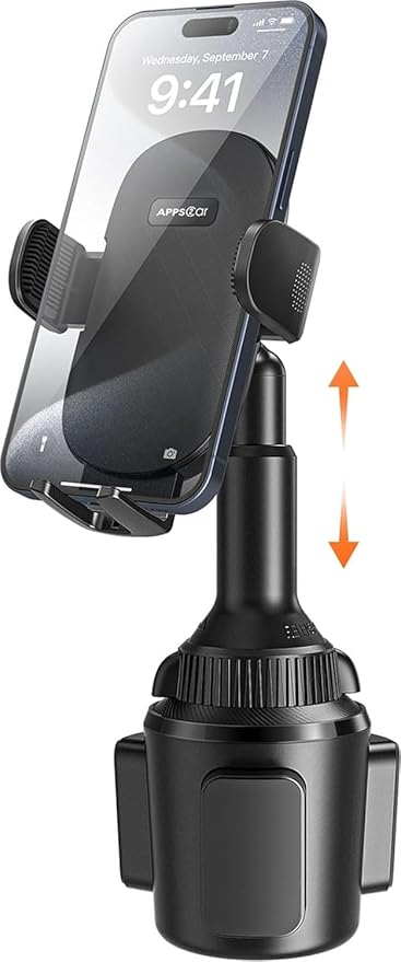 APPS2Car Universal Car Cup Phone Holder | Quick Extension Long Arm | 360° Swivel | Adjustable for iPhone, Samsung, Google, and All Smartphones | Stable & No Shake Design
