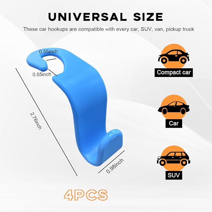 4PCS Car Seat Headrest Hook, Auto Back Seat Hanging Storage Organizer, Vehicle Seatback Hanger Holder for Purse Handbag Coat Umbrella, Universal Interior Car Accessories (Light Blue)