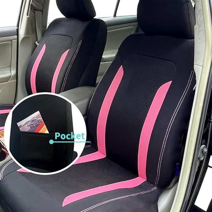 4PCS Cooling Car Seat Covers,Breathable Front Seat Covers with Mesh Construction and Foam Padding,Car Seat Protector to Reduce Back Sweating,Universal Car Interior for Car SUV (Pink)