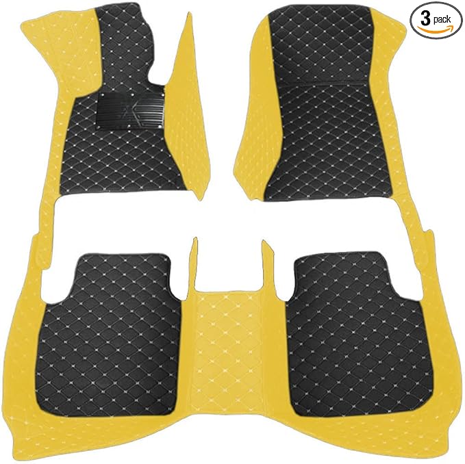 KaiLaiCarCustom Automotive Car Floor Mats for 99.99% Sedan SUV Sports Car Men Women Protection Full Coverage Pads Anti-Slip Leather Floor Lining (Yellow+Black, C- Diamond Double Spelling)