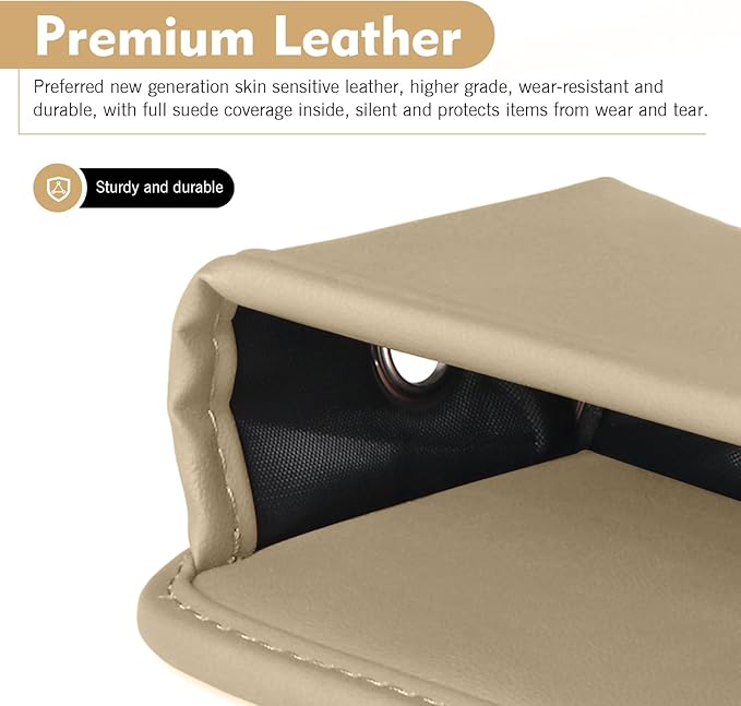 Car Seat Gap Filler Organizer, Waterproof Anti-Slip Leather Front Seat Side Storage Bag for Phones, Keys, Glasses, Cards, Universal for Most Cars (Beige)