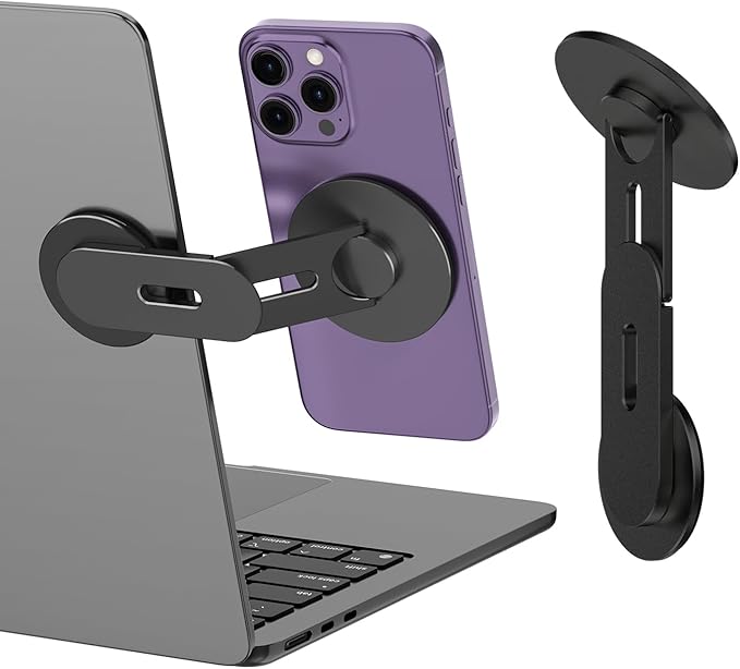 CloudValley Magnetic Laptop Phone Holder, 360° Rotating Mount Compatible with iPhone MagSafe and All Phones, MacBook, PC Monitor, Screen Stand for Tesla, Portable Accessory, Black