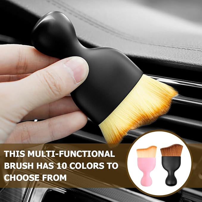 Blilo Car Interior Detailing Brush with Dust Cover, Auto Soft Hair Cleaning Brushes, Scratch Free Curved Dirt Collectors, for Vehicle Dashboard Air Conditioner Vents Leather(Brown/Black)