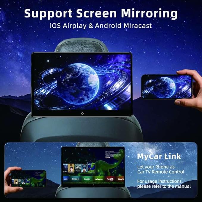 14 inch 4K Android Car TV Headrest Monitor for Cars Back seat Rear Entertainment System, Support Wireless Phone Link Touch Screen,with WiFi/Bluetooth/HDMI/USB/Video Player 4G+64G 8core (1PCs)