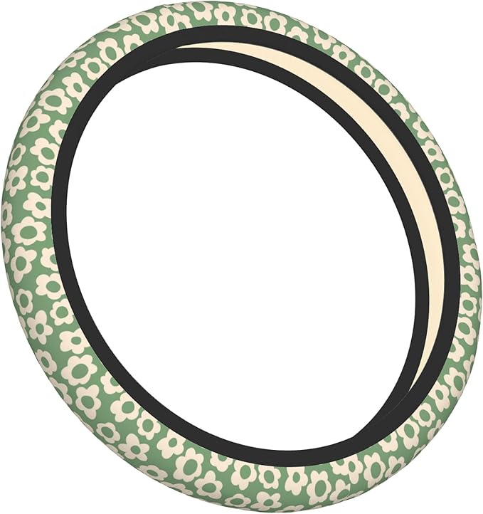 Vintage Groovy Flowers Steering Wheel Cover Cute Universal 15 Inch Car Accessories Protector for Women Fit Auto SUV Sedan Vans Trucks