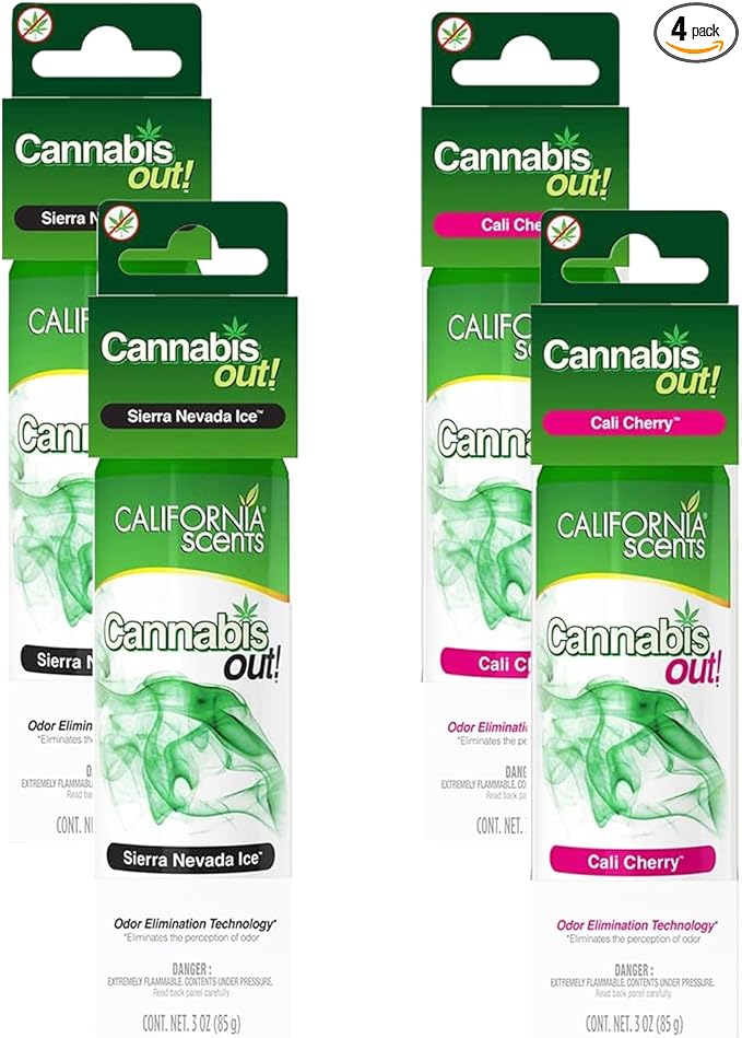 California Scents Cannabis Out Spray Combo Kit: Cali Cherry and Sierra Nevada Ice Car Air Fresheners – Long Lasting Car Air Fresheners with California Scents' Signature Fragrances