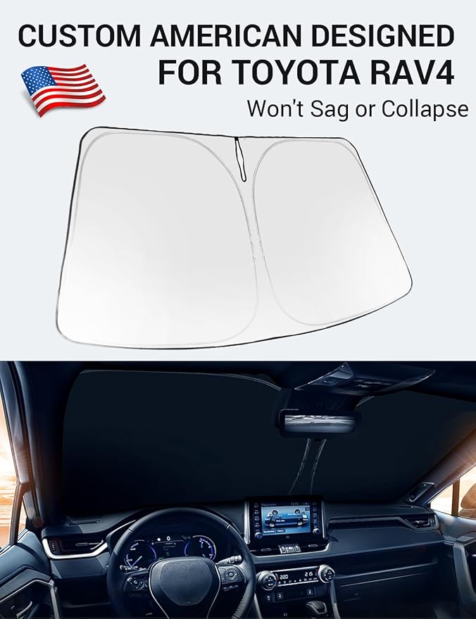 Proadsy Front Windshield Sun Shade Foldable RAV4 Sunshade Protector Custom Fit 2019-2025 2026 RAV-4 SUV Crossover, TRD Off-Road, LE XLE Premium Limited XSE Hybrid Adventure Prime Accessories