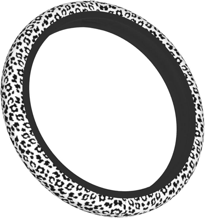 Gray Leopard Print Steering Wheel Cover Cheetah Animal Print Steering Wheel Cover Anti-Slip Breathable Universal for 15 Inch Car with 2 Pieces Car Coasters Suitable for Men Women