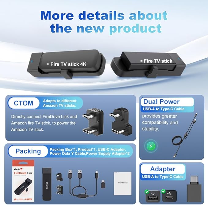 Carlinkit FireDrive Link Pro Car TV Converter, Wireless CarPlay Adapter with HDMI for Fire TV Stick Streaming, Convert Wired CarPlay to Wireless Android Auto & Apple CarPlay Dongle, Plug & Play