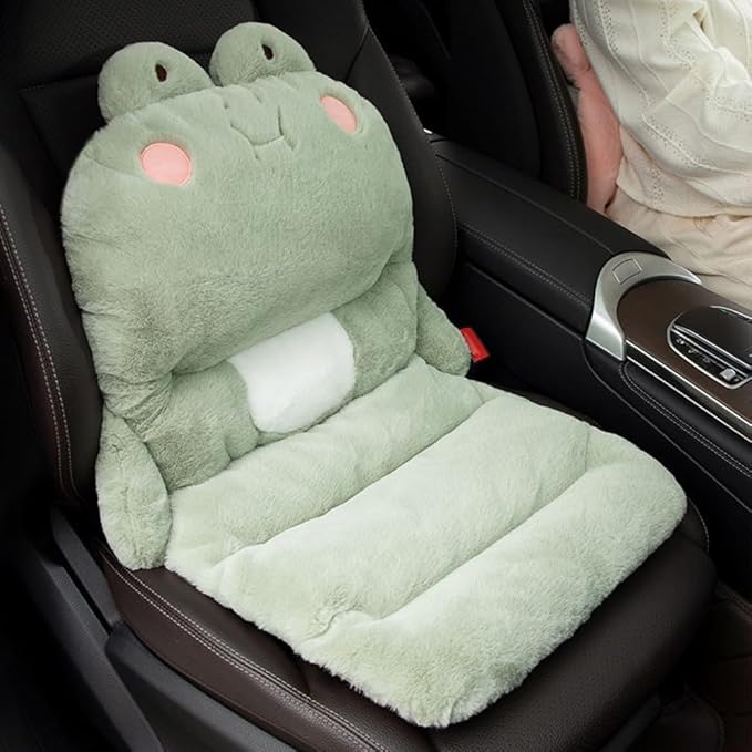 Cute Car Seat Cushion, Cartoon Plush Car Pillow for Driving Seat, Lumbar Support Pillow for Car with Anti-Slip Design, All-Season Car Headrest and Back Pillow for Cars, Chair, Wheelchair (Pig)