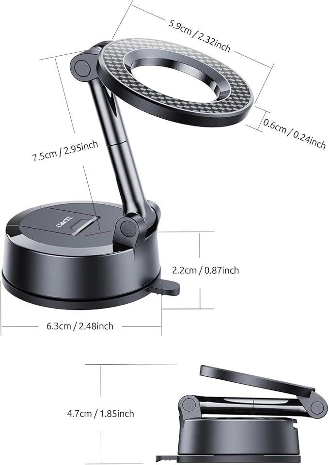 Vacuum Magnetic Car Phone Holder, 360°Adjustable, Compatible with iPhone 12-17 Series & Dashboard Mount & Tesla, 80+LBS Strong Suction Cup Phone Holders for Your Car, MagSafe-Compatible (Carbon Fiber)