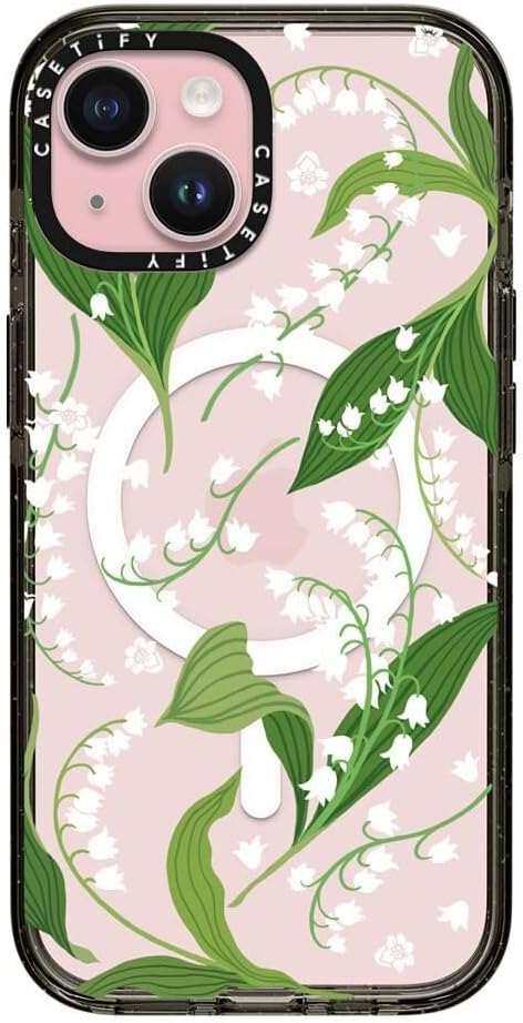CASETiFY Impact Case for iPhone 15 [8.2ft 4X Military Grade Drop Protection/Compatible with Magsafe] - Lily of The Valley - Clear Black