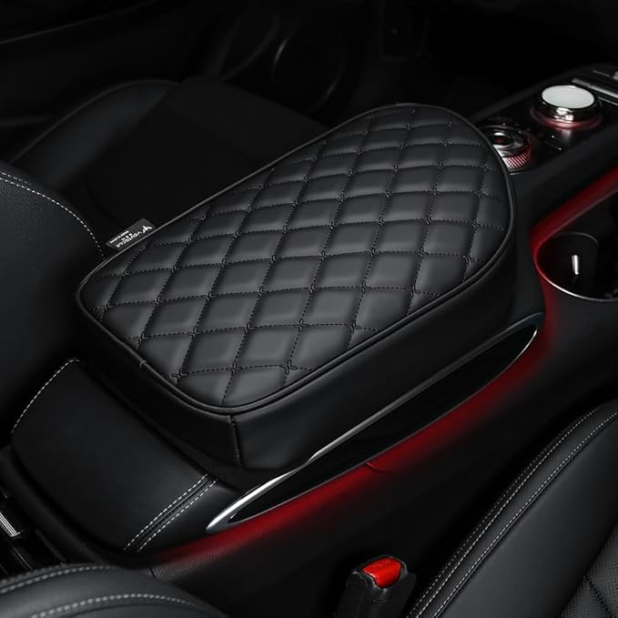 Car Armrest Cushion Cover Compatible with Genesis GV70 2022 2023 2024 2025 Accessories, Leather Center Console Armrest Pad(Black)